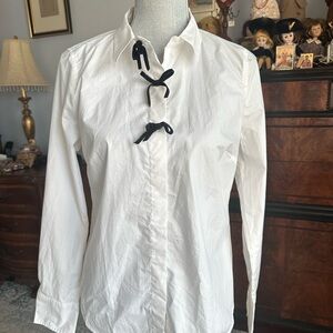 J. CREW Women's White Blouse with Black bow